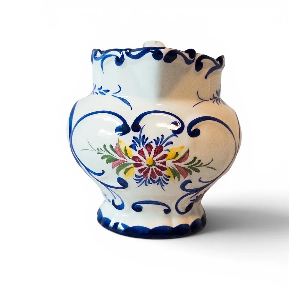 RCCL Portugal Hand Painted Ceramic Floral Pitcher Blue White 672 L